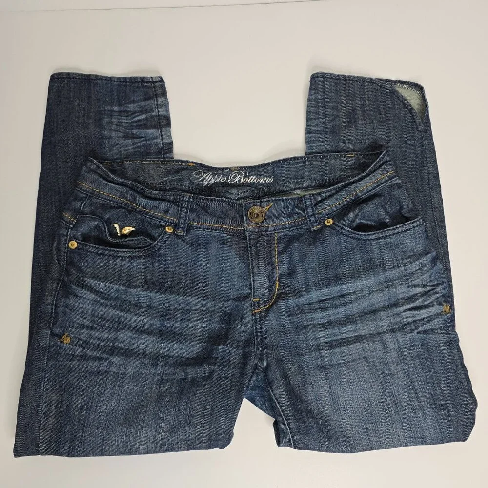 Apple Bottoms‎ Jeans Womens Size 9/10 Blue Denim Crop Rhinestone Y2K Retro